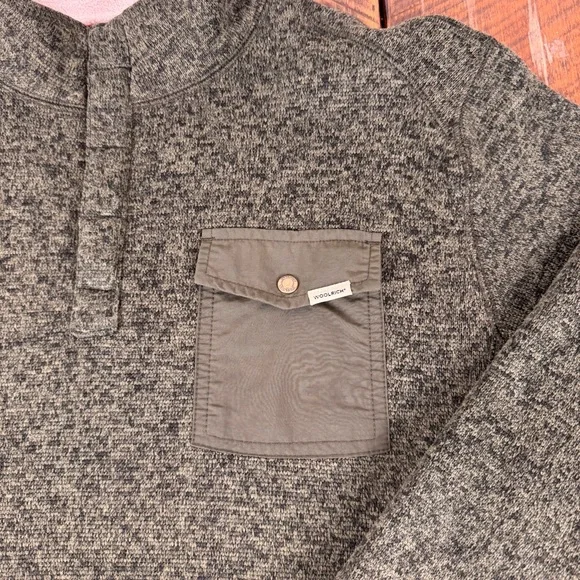 Woolrich XL Olive Pullover Fleece Snap Neck Pocket Outdoor Sweater - Picture 4 of 12